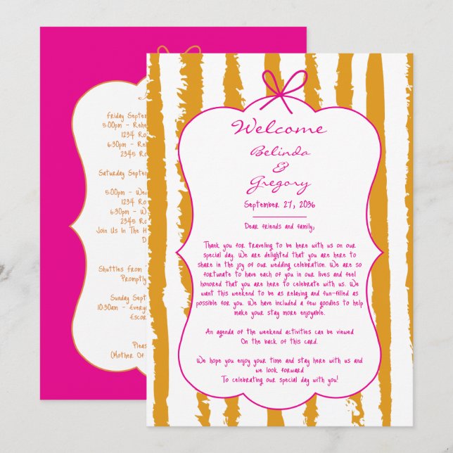 Whimsical Stripes Handwritten Wedding Itinerary  Programme (Front/Back)