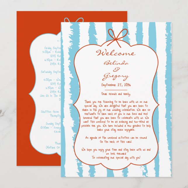 Whimsical Stripes Handwritten Wedding Itinerary Programme (Front/Back)