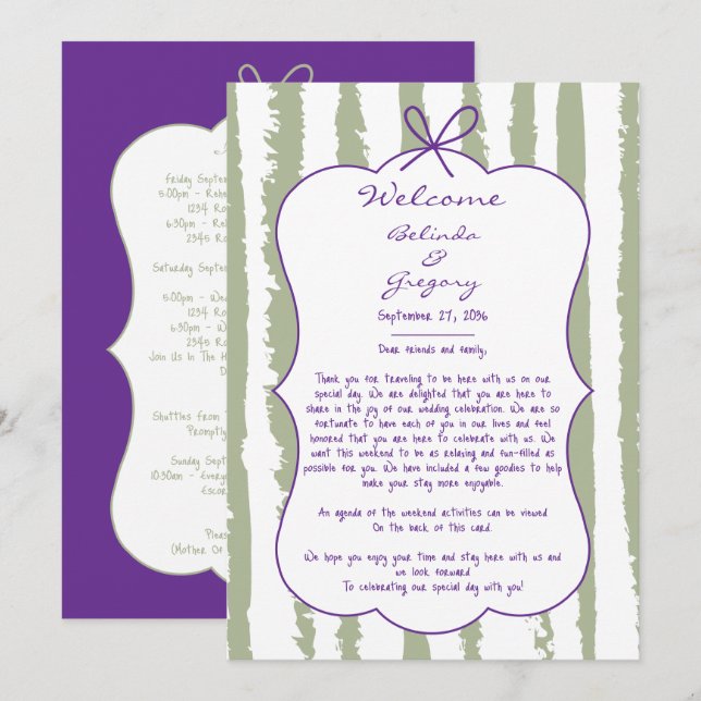 Whimsical Stripes Handwritten Wedding Itinerary Programme (Front/Back)