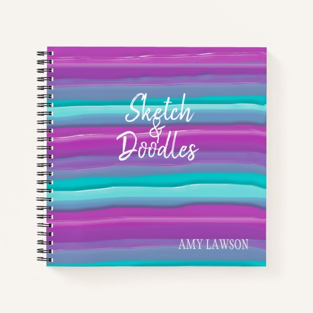 Whimsical Stripes Watercolor Custom  Notebook (Front)