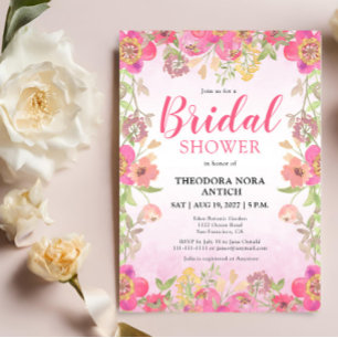 Whimsical Stylish Pink Floral Bridal Shower Invitation