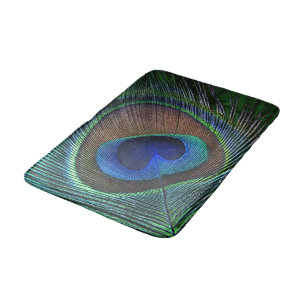 Whimsical Stylish Pretty Peacock Feather Pattern Bath Mat