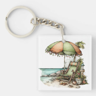 WHIMSICAL SUMMER BEACH CHAIR UMBRELLA AND TOWELS KEY RING