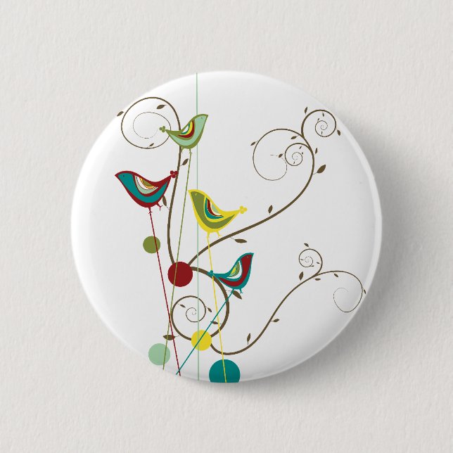 Whimsical Summer Birds Swirls Modern Nature Vines 6 Cm Round Badge (Front)