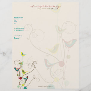 Whimsical Summer Birds Swirls Modern Nature Vines Personalised Letterhead
