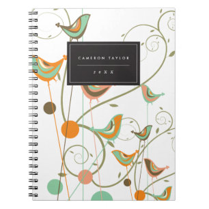 Whimsical Summer Birds Swirls Modern Nature Vines Spiral Notebook