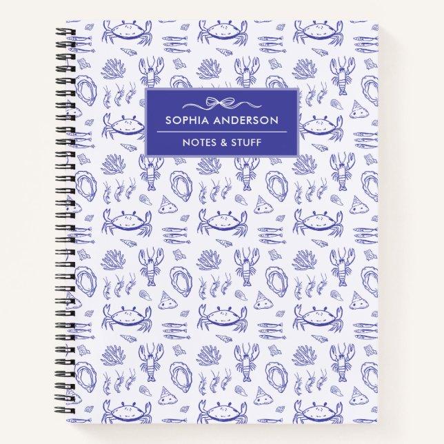 Whimsical Summer Blue Coastal Personalised Name Notebook (Front)