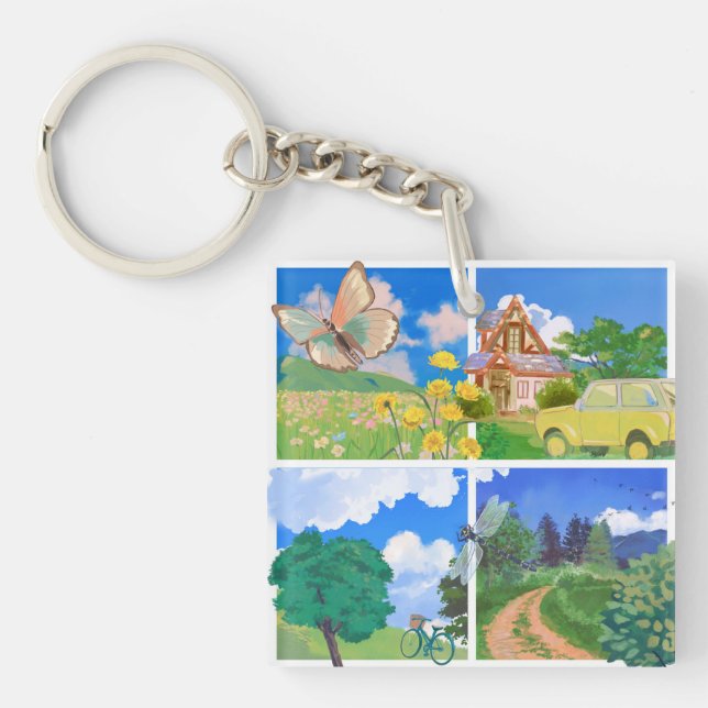 Whimsical Summer Countryside Key Ring (Front)