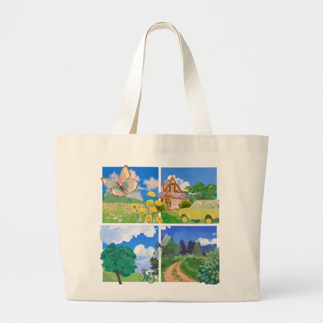 Whimsical Summer Countryside Large Tote Bag (Front)