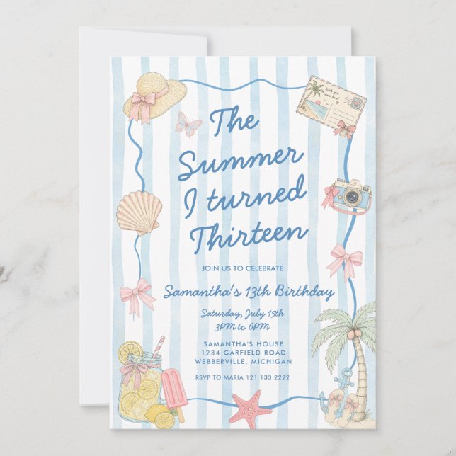 Whimsical Summer I Turned Thirteen 13th Birthday  Invitation (Front)