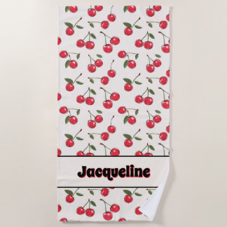 Whimsical Summer Red Cherry Beach Towel