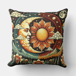 Whimsical Sun and Moon in a Surreal Cosmic Cushion