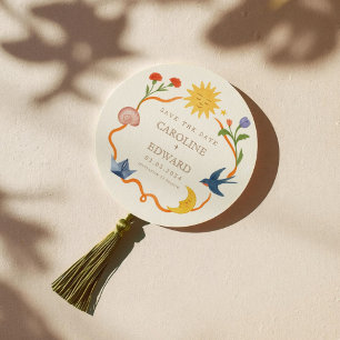Whimsical Sun and Moon Round Save the Date  Invitation