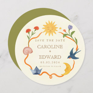 Whimsical Sun and Moon Round Save the Date  Invitation