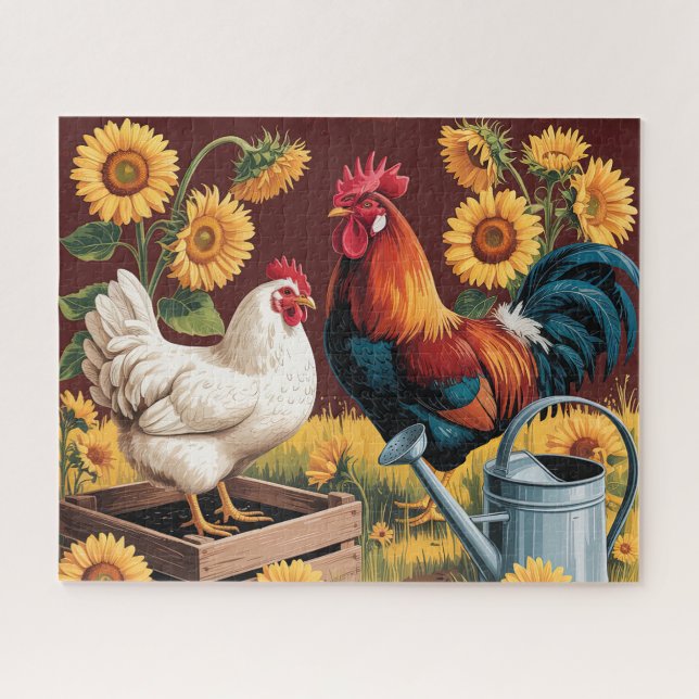 Whimsical Sunflower Rooster Jigsaw Puzzle (Horizontal)