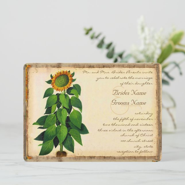 Whimsical Sunflower Wedding Invitation (Standing Front)