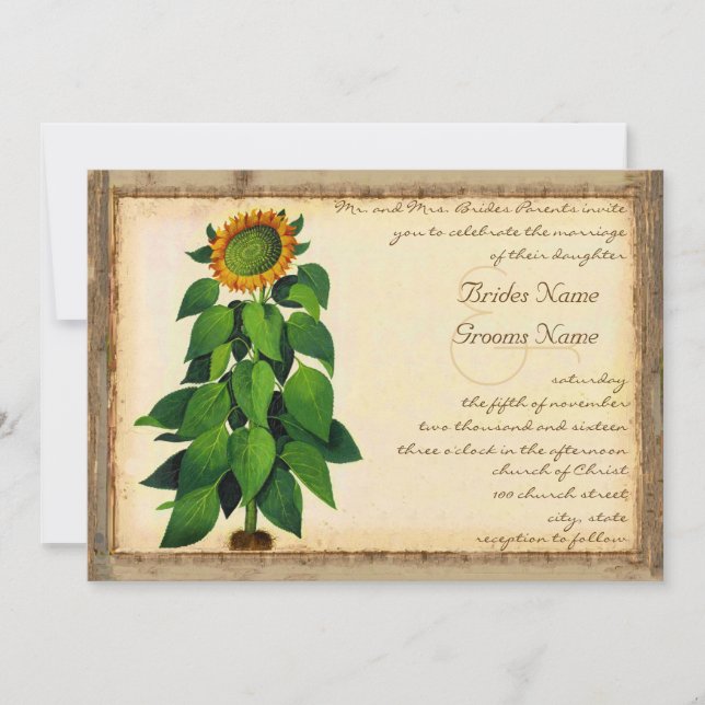 Whimsical Sunflower Wedding Invitation Ivory (Front)