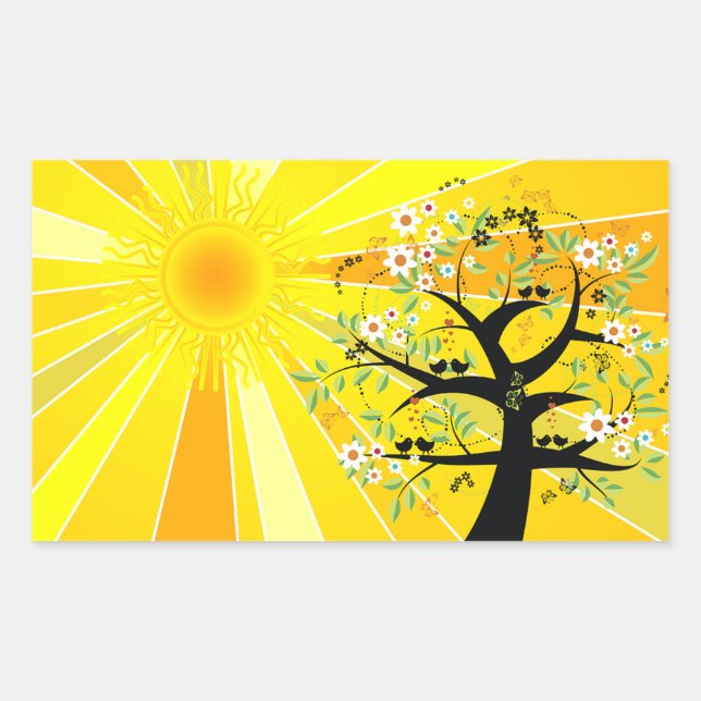 Whimsical Sunshine and Tree Rectangular Sticker (Front)
