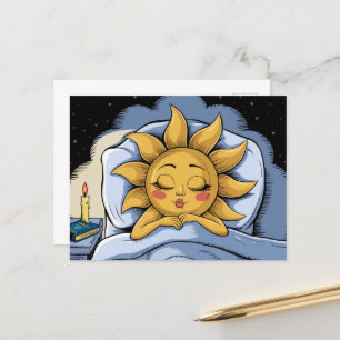 whimsical sunshine in bed postcard