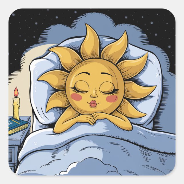 whimsical sunshine in bed square sticker (Front)