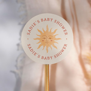 Whimsical Sunshine Vintage Sun Baby Shower Classic Round Sticker