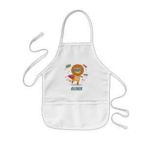 Whimsical Superhero Lion Kids Apron