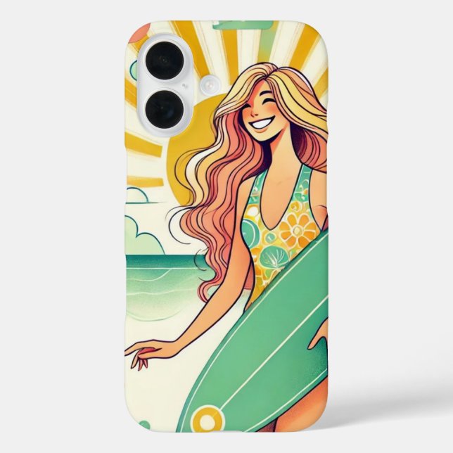 Whimsical Surfer Girl with a Surfboard Case-Mate iPhone Case (Back)