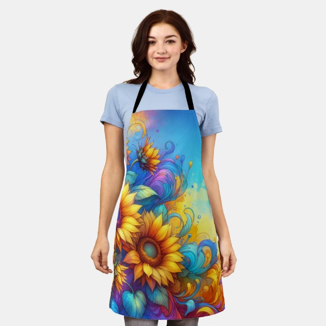 Whimsical Surreal Sunflowers Apron (Worn)