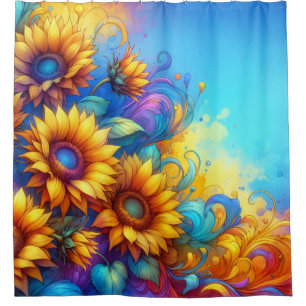 Whimsical Surreal Sunflowers Shower Curtain