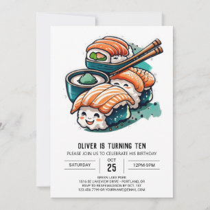 Whimsical Sushi Night Editable Birthday Invitation