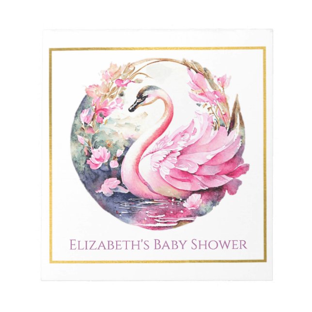 Whimsical Swan Baby Shower Notepad (Front)