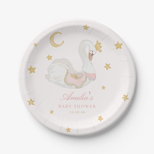 Whimsical Swan Baby Shower Plate (Front)