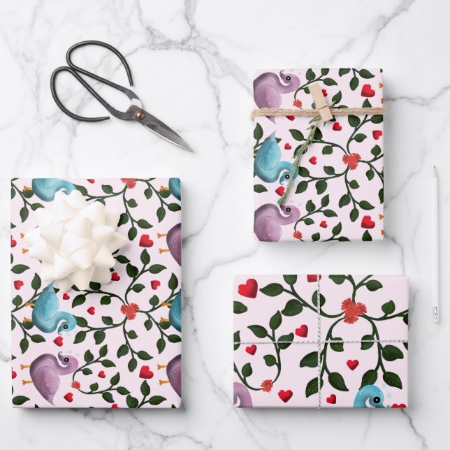 Whimsical swan floral pattern  wrapping paper sheet (Front)