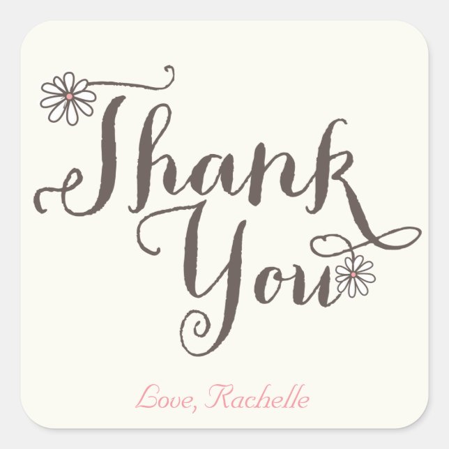 Whimsical Sweet Daisies Girl Birthday Thank You Square Sticker (Front)