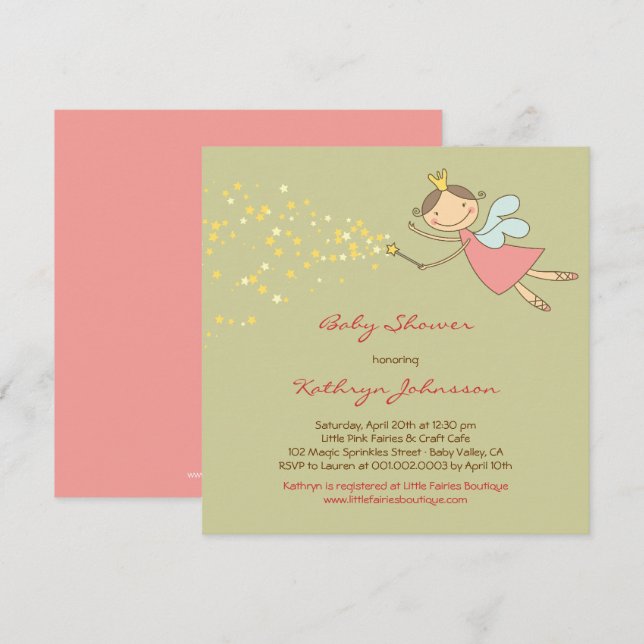 Whimsical Sweet Fairy & Stars Baby Shower Invite (Front/Back)