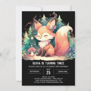 Whimsical Sweet Fox Birthday digital  Invitation