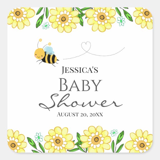 Whimsical Sweet Honey Bee Baby Shower  Square Sticker (Front)