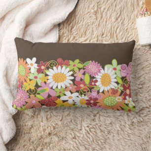 Whimsical Sweet Pastel Pink Spring Flowers Garden Lumbar Cushion