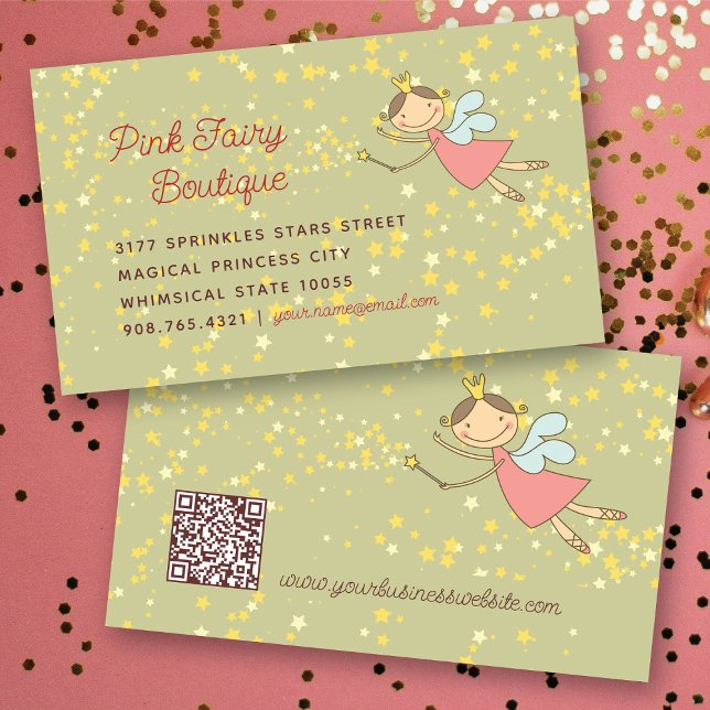 Whimsical Sweet Pink Fairy Princess & Magic Stars Business Card (Whimsical Sweet Pink Fairy Princess & Magic Stars Business/Profile Card @ fat_fa_tin)