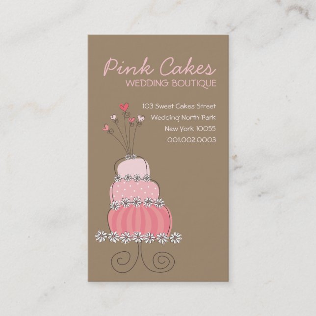 Whimsical Sweet Pink Wedding Birthday Fun Cake Business Card (Front)