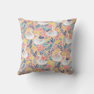 Whimsical Sweet Swans on Pale Pink Cushion