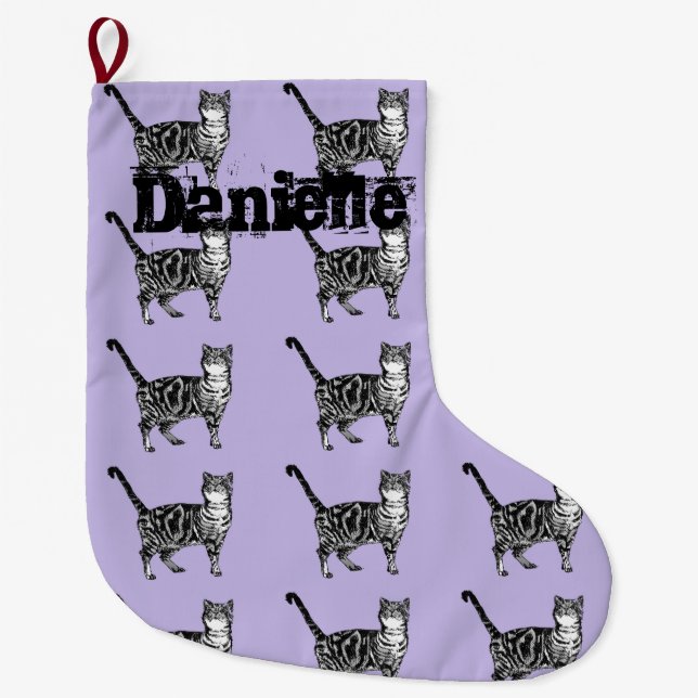 Whimsical Tabby Cat cats Art Christmas Stocking (Front)