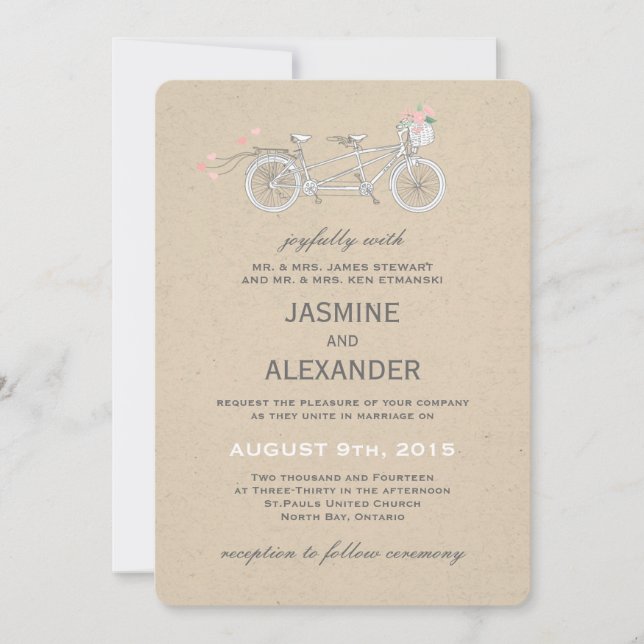 Whimsical Tandem Bicycle - Wedding Invitation (Front)