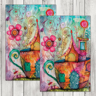 WHIMSICAL TEA CUP HOUSE DECOUPAGE TISSUE PAPER