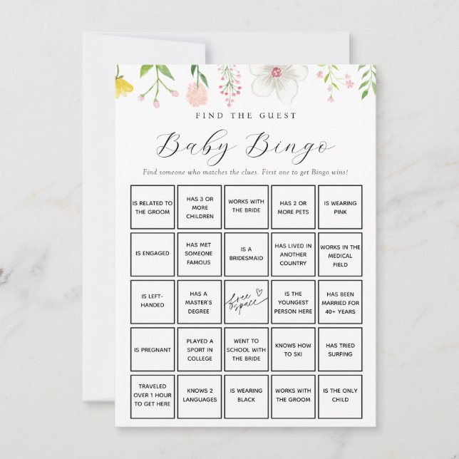 Whimsical Tea Find the Guest Baby Bingo Game Card (Front)