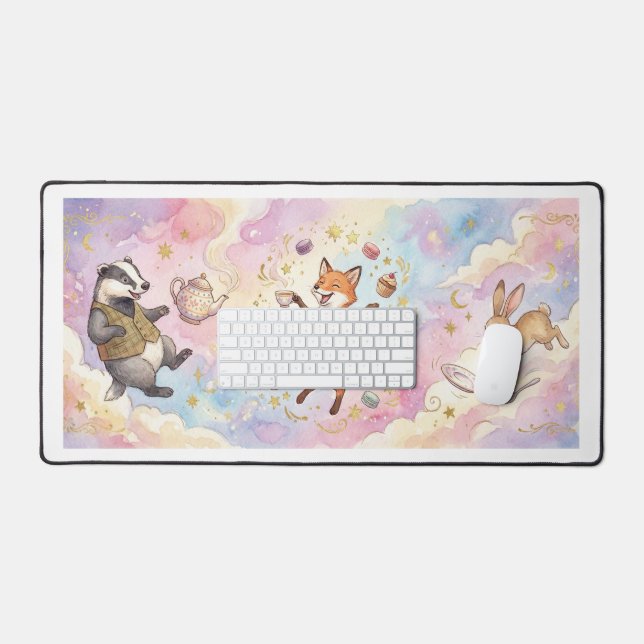 Whimsical Tea Party Animals – Cute Fox, Bunny & Ba Desk Mat (Keyboard & Mouse)