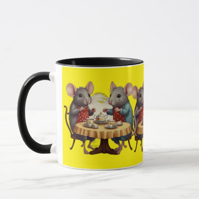  Whimsical Tea Party with Mice Illustration on Mug (Left)