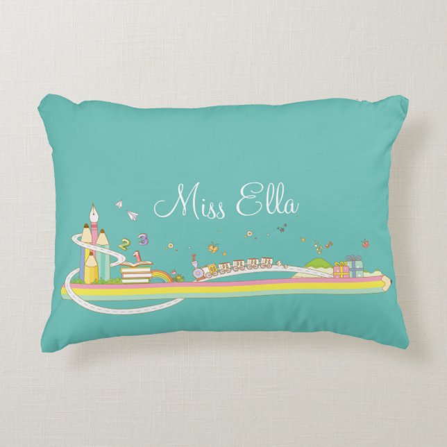 Whimsical Teacher's Scene Personalised Decorative Cushion (Front)