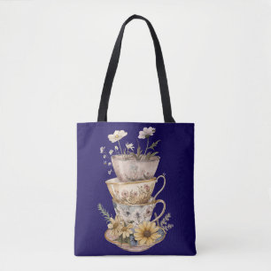 Whimsical  Teacup and Daisies Tote Bag