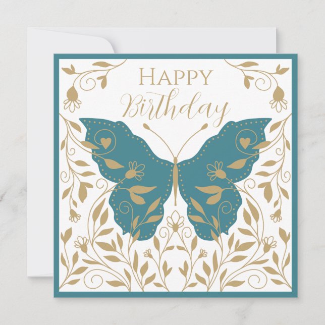 Whimsical Teal and Gold Butterfly   Card (Front)